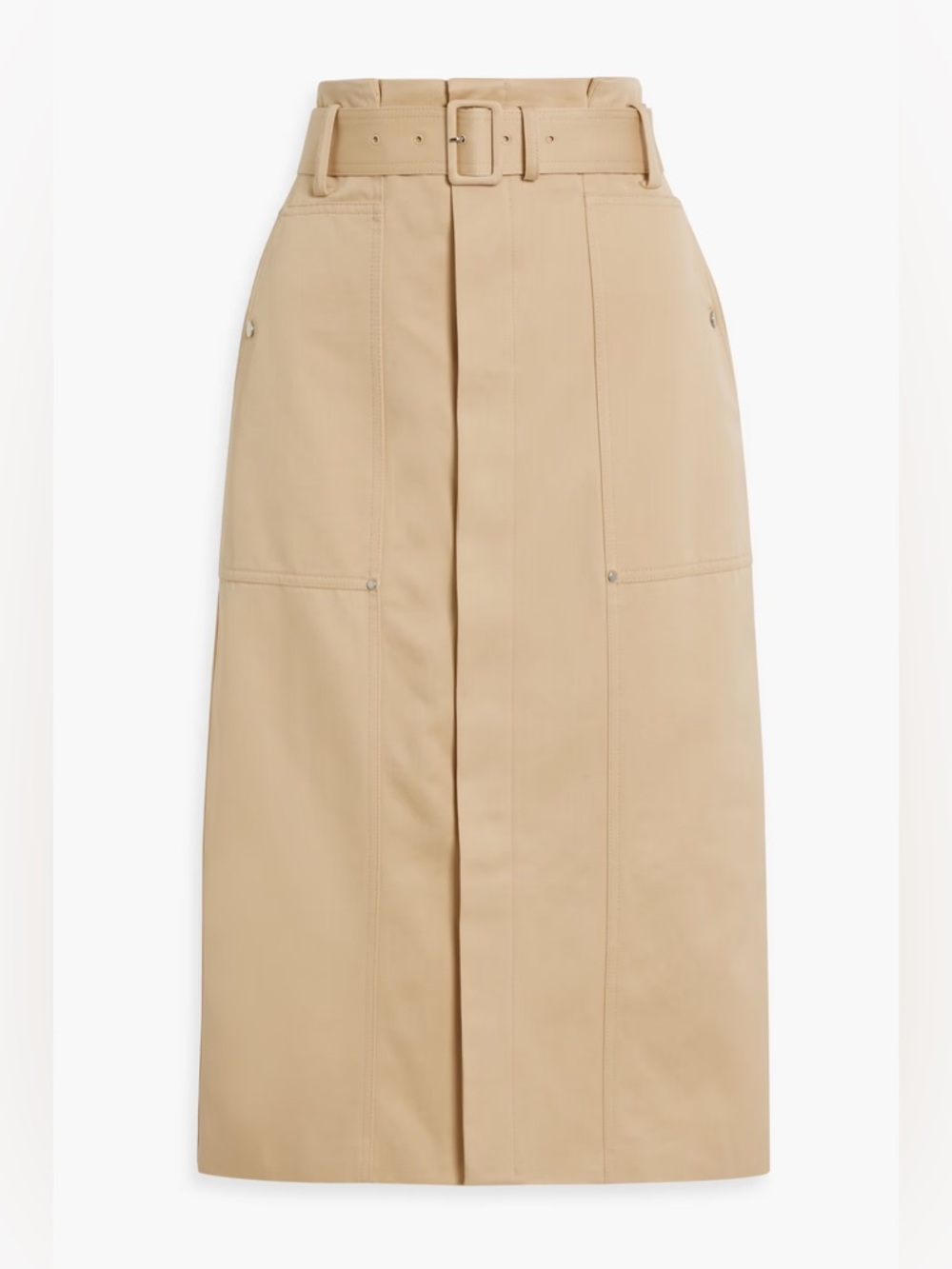 NWT A.L.C. Belted Cotton-Twill Midi Skirt in Latte Size 8 - Picture 7 of 16